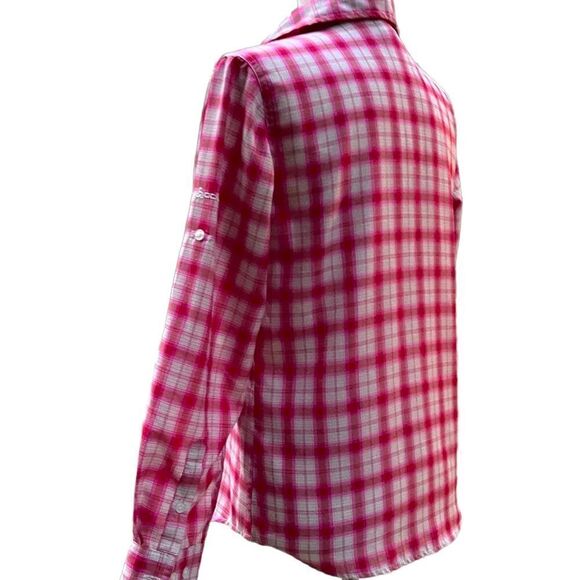 Odlo Pink Plaid Button Down Rugged Top Blouse Shirt Designed for Layering Size S - Picture 10 of 13